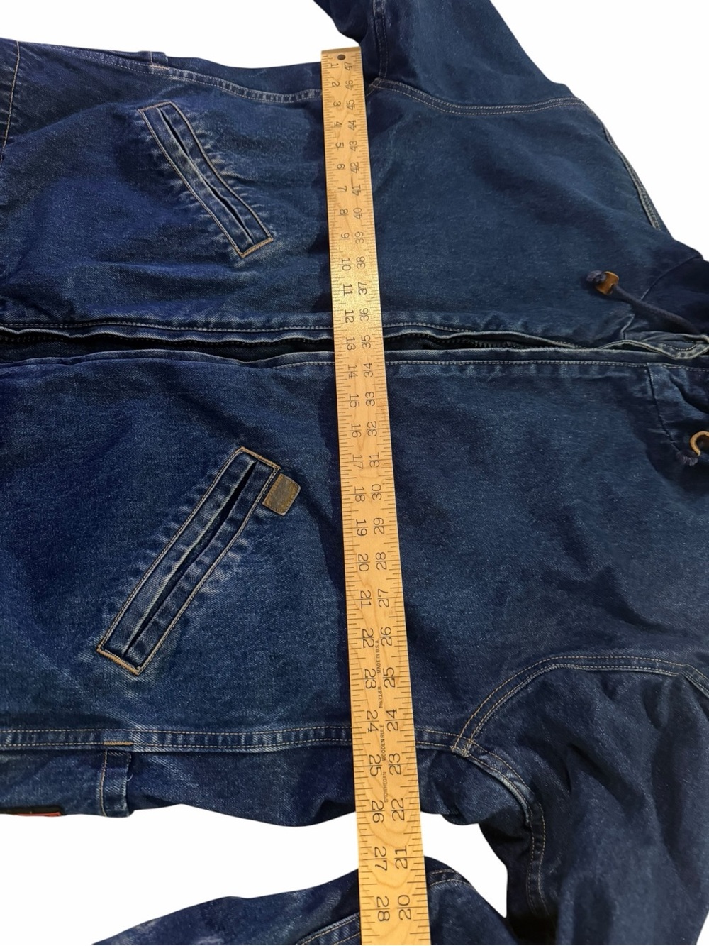 VTG Wrangler Riggs Denim Hooded Winter Jacket Work Quilt Lined Chore Mens Y2K - Picture 7 of 9